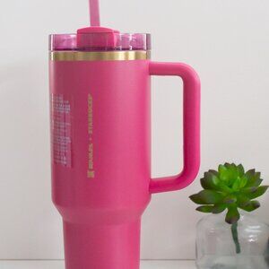Starbucks Berry Pink Glitter Stanley Tumbler Holiday 2024 Limited Edition